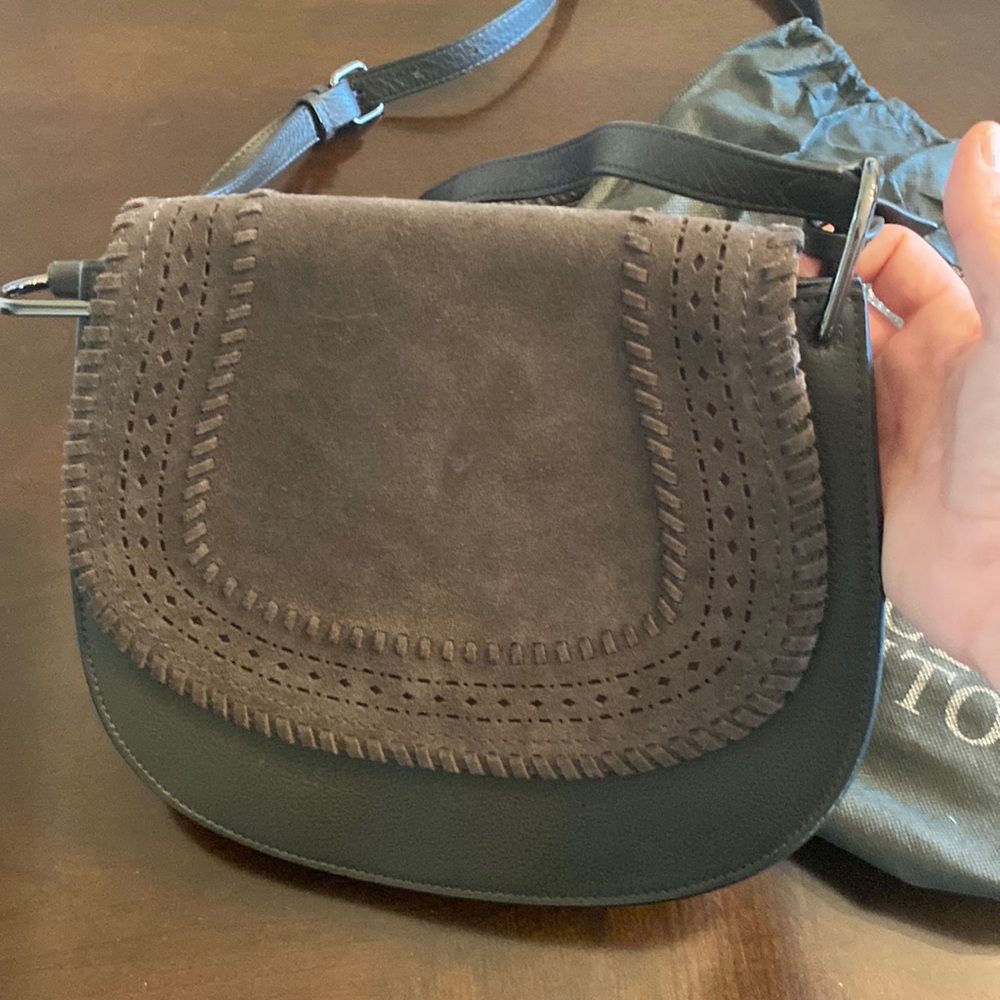 Vince Camuto black leather & grey suede saddle bag purse NWOT*